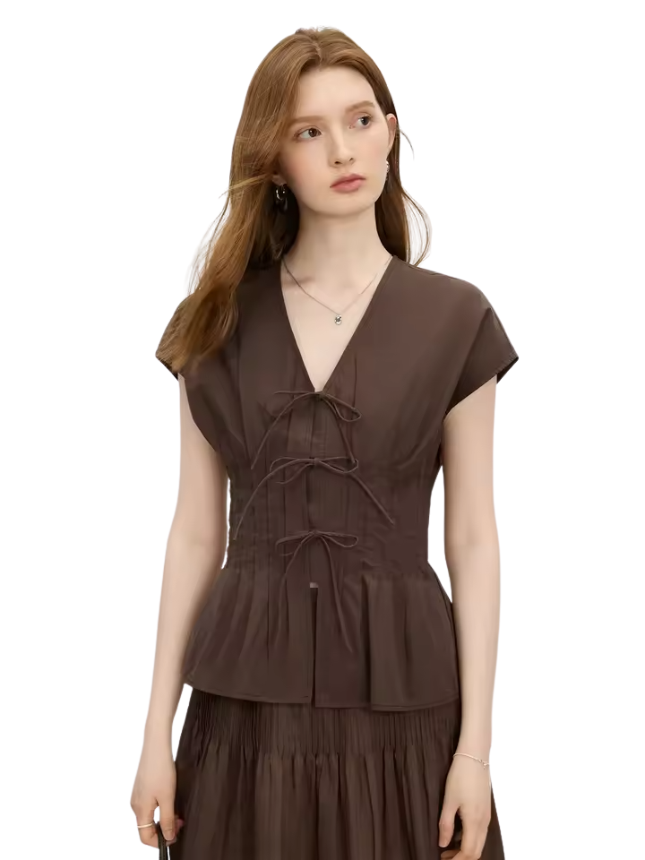 Tie-Front V-Neck Blouse
