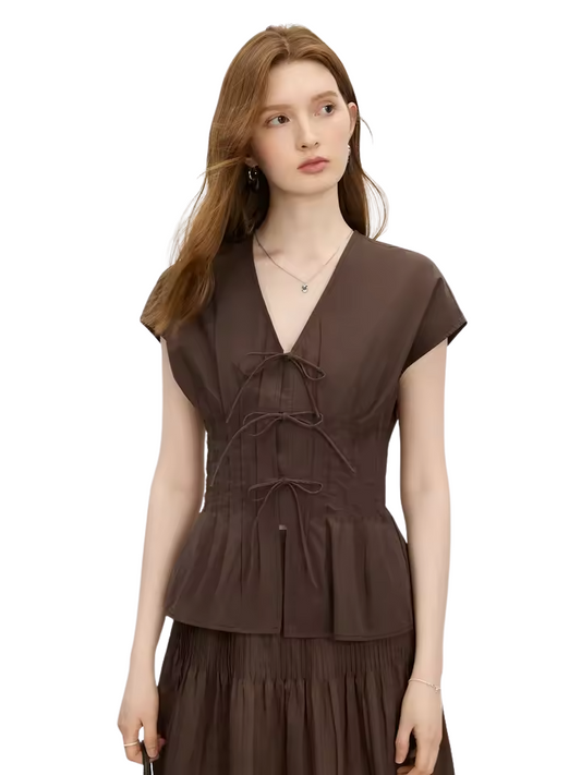 Tie-Front V-Neck Blouse